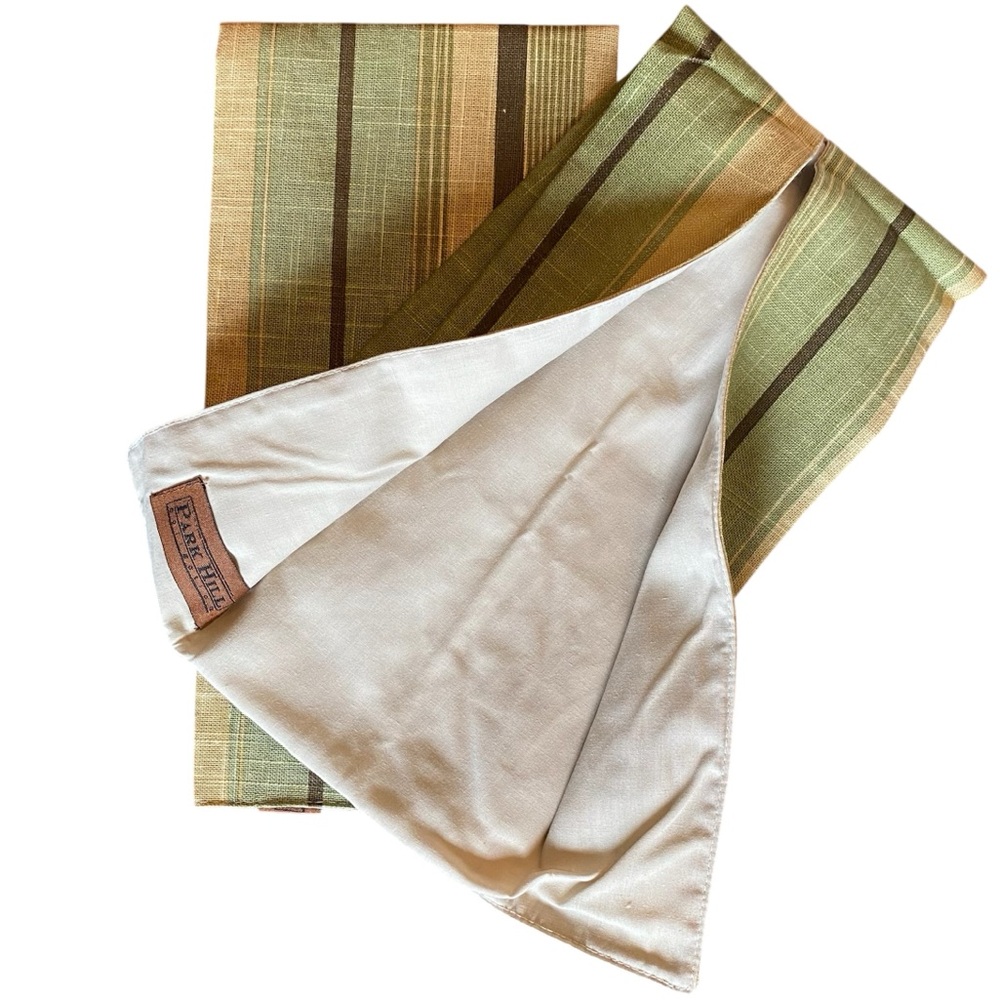 PINE HILL Collection Tea Towel Set Golden Wheat Green Brown Stripe NWOT - Picture 2 of 3